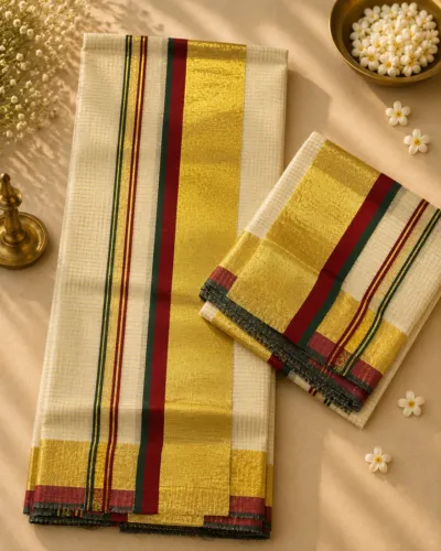 Kerala Kasavu Cotton Saree - Set1