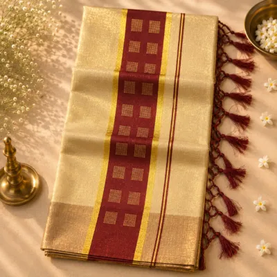 Kerala Kasavu Cotton Saree - Anjali3