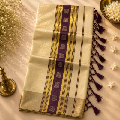 Kerala Kasavu Cotton Saree - Anjali1
