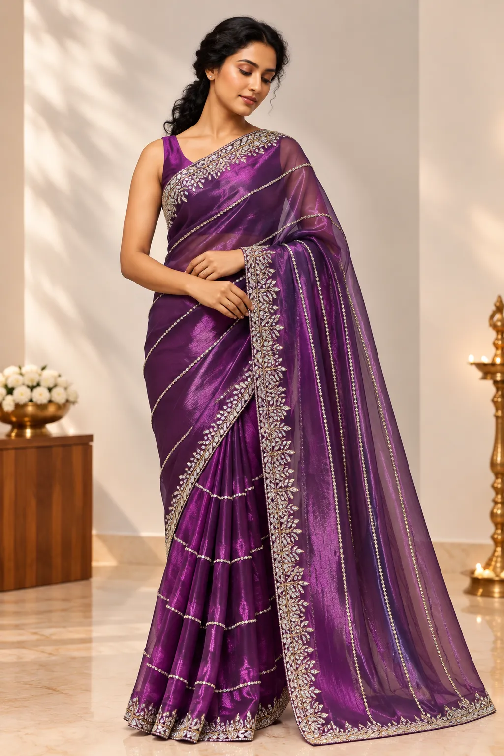 Elegant Purple Saree Portrait_久久爱