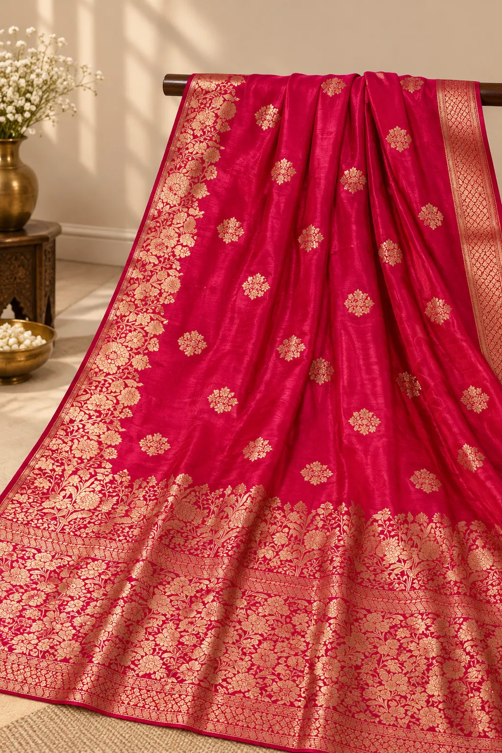 Magenta Silk Saree with Gold Brocade