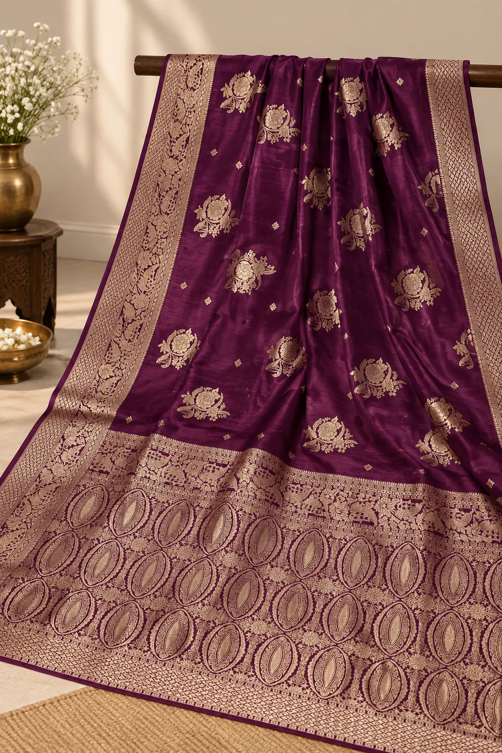 Royal Plum Silk Saree Display