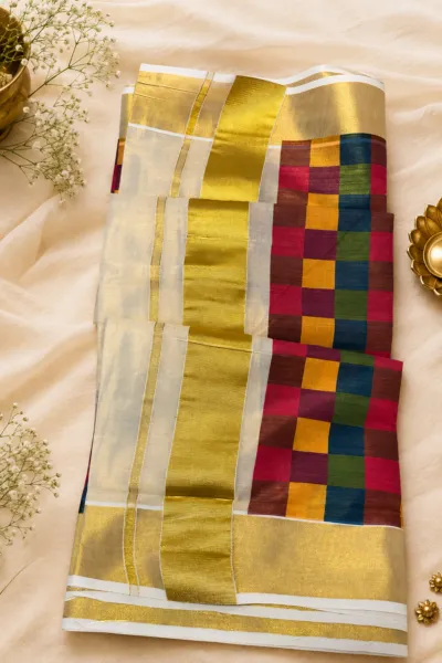 Kera Tissue Madras Check Saree - Check01