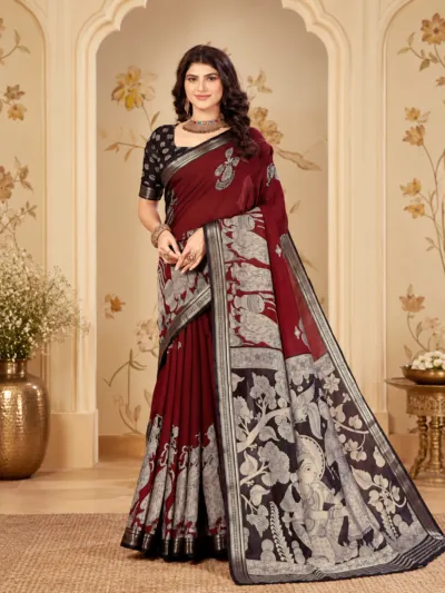 Maroon Pen Kalamkari Saree - PEN001
