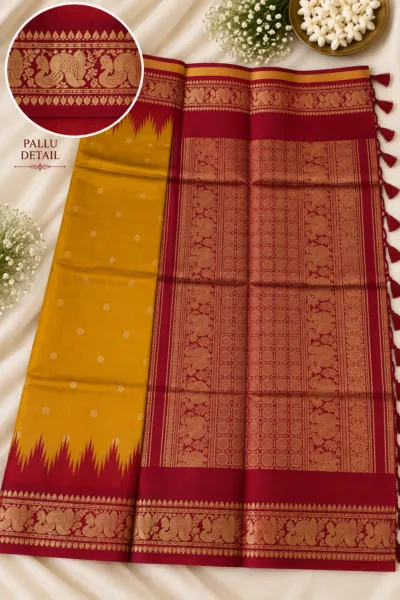 Yellow Red Tussar silk - TU001