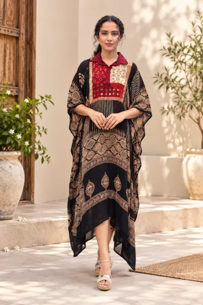 Pure Modal Silk Ajrakh Kaftan - KA09