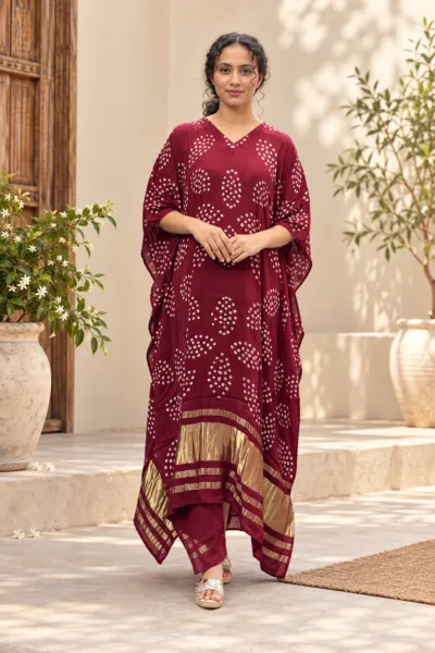 Bandhej Kafthan - Maroon- KA12