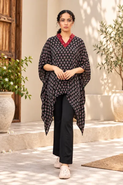 Short Pure Modal Silk Ajrakh Kaftan - KA10