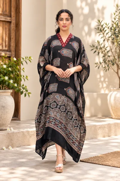 Pure Modal Silk Ajrakh Kaftan- KA05