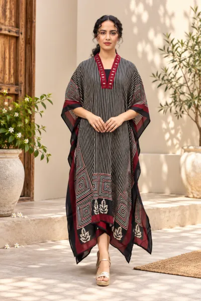 Pure Modal Silk Ajrakh Kaftan- KA08