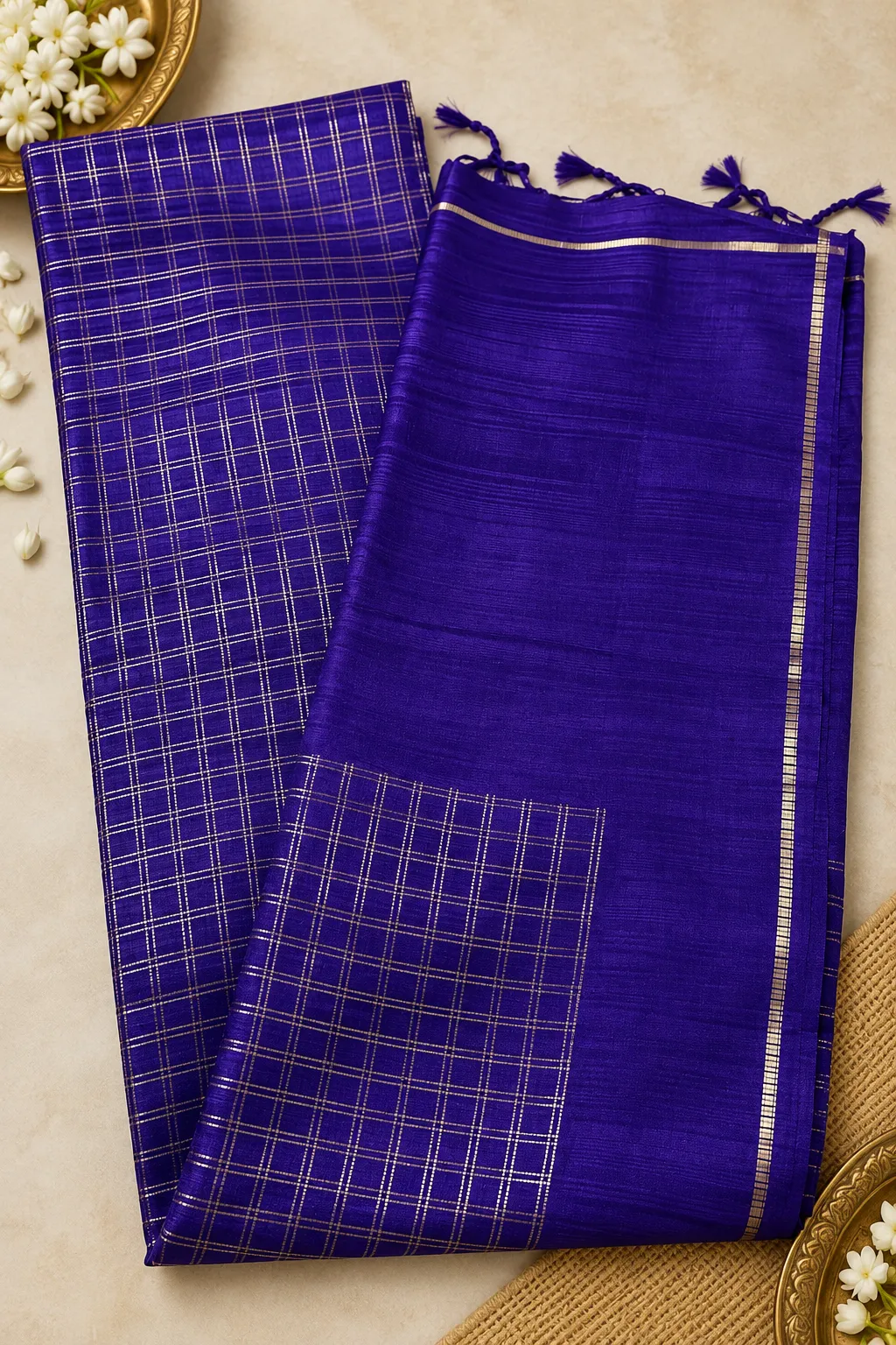 Royal Purple Saree with Metallic Checks